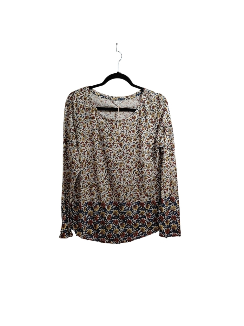 Lucky Brand Cream & Navy Floral Border Long-Sleeve Top